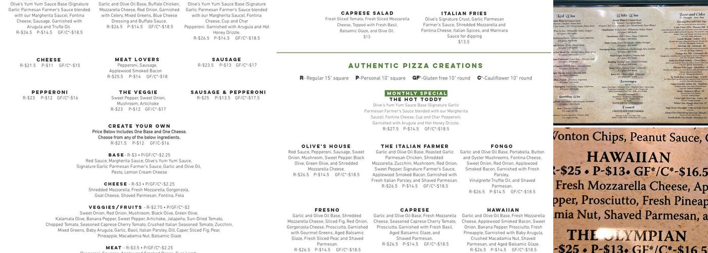 Olive’s Fresh Pizza Bar Edina Menu