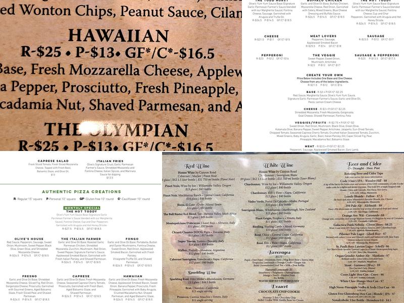 Olive’s Fresh Pizza Bar Edina Menu