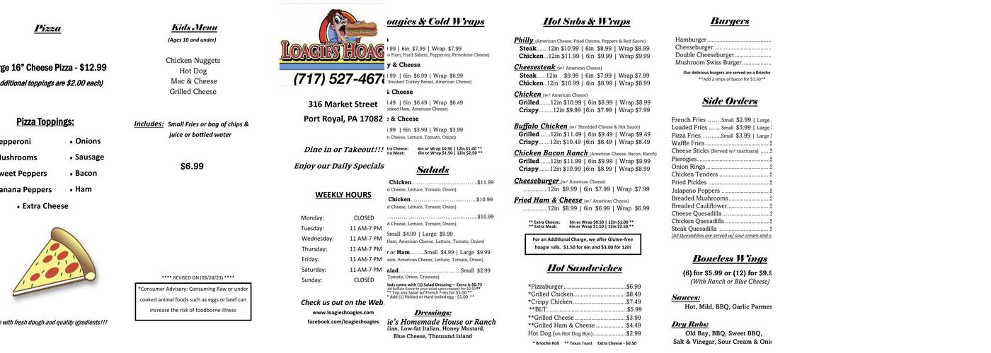 Loagies Hoagies LLC Menu