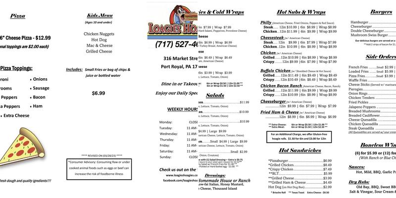 Loagies Hoagies LLC Menu
