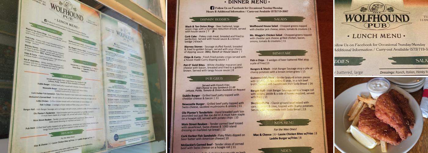 Ole Wolfhound Pub Menu