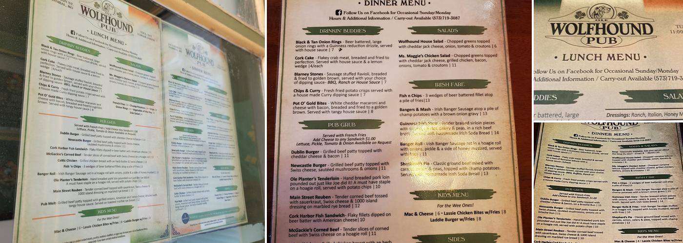 Ole Wolfhound Pub Menu