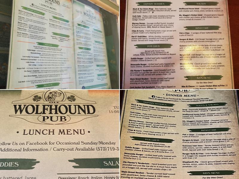 Ole Wolfhound Pub Menu