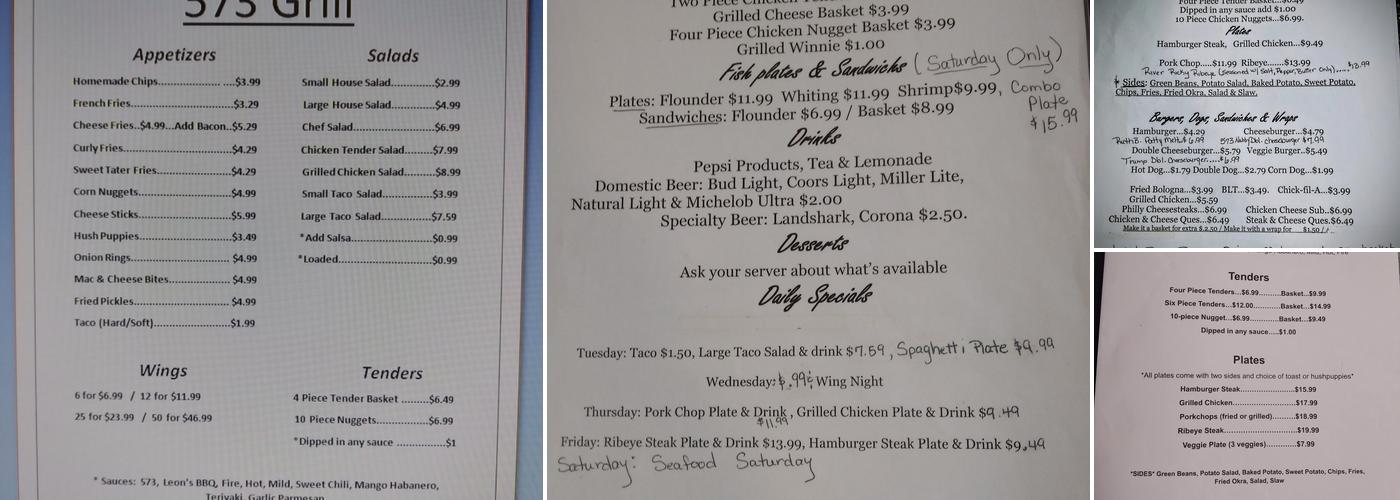 573 Grill Menu