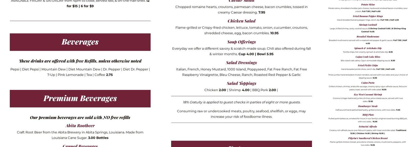 Carr's Cafe Menu