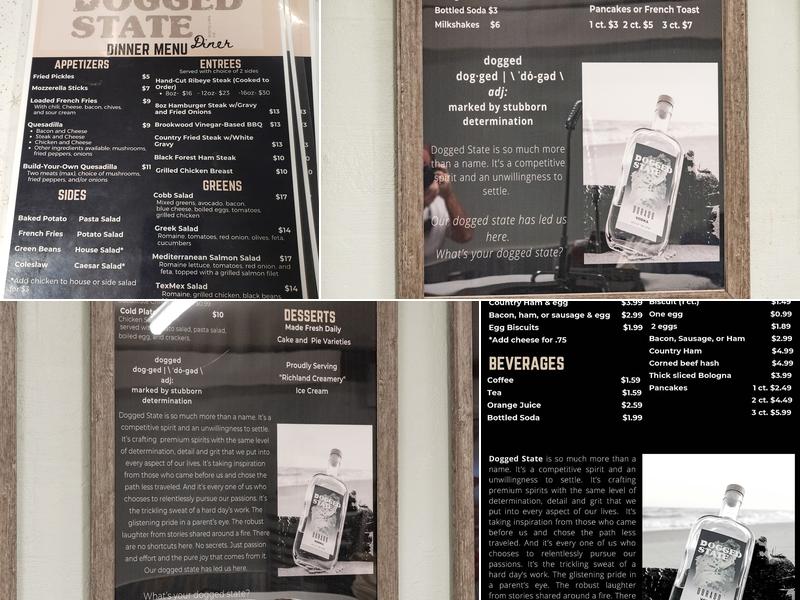 Dogged State Distilling Co. Diner Menu