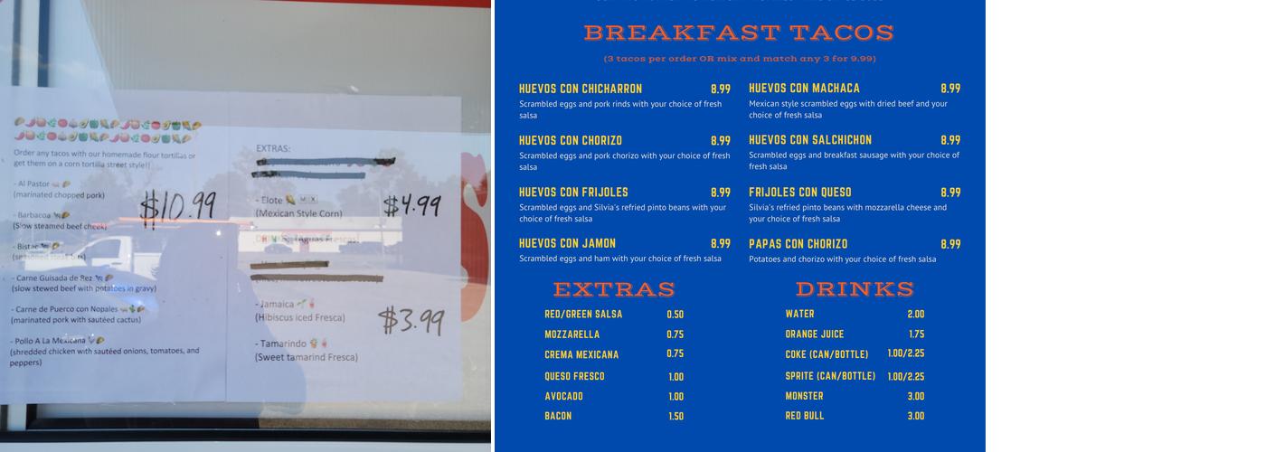 Silvia's Kitchen Menu