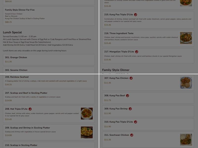 Mei's China Palace Menu