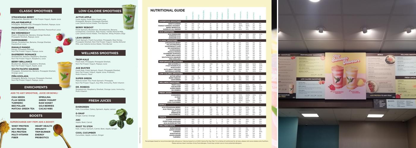 Robeks Fresh Juices & Smoothies Menu