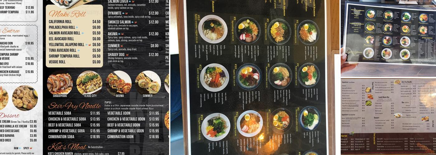 Kami ramen Menu