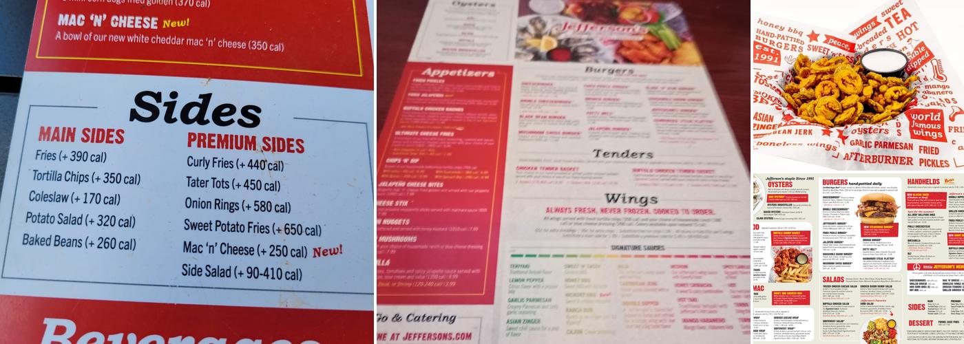 Jefferson's Menu