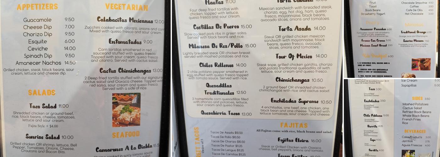 EL Amanecer Menu