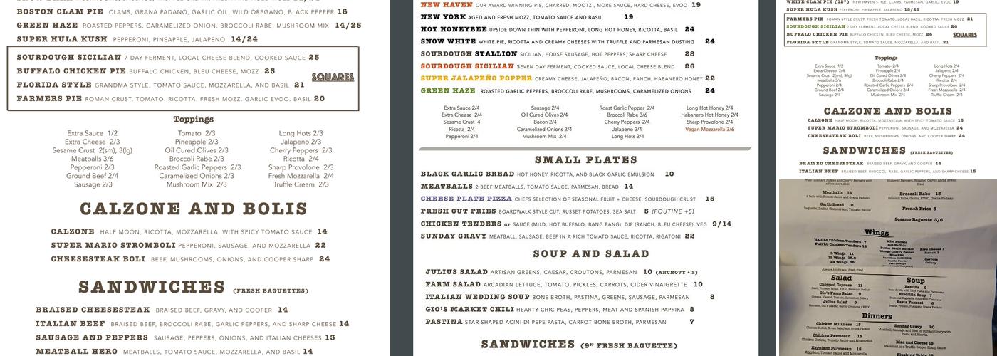 Gio's Pizza Co. Menu