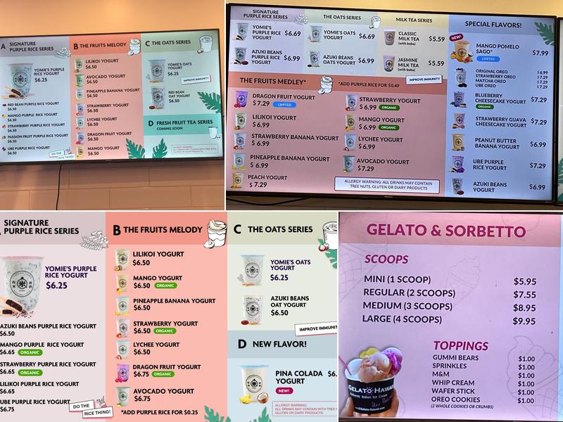 Yomie's Rice x Yogurt Hawaii Menu