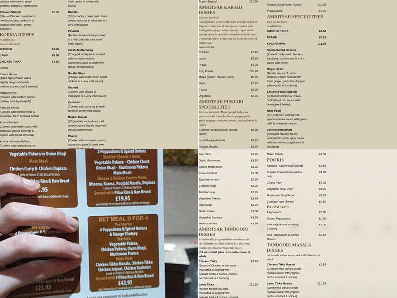 Amritsar Tandoori Restaurant Menu