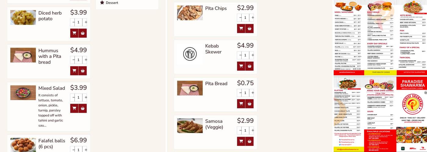 Paradise Shawarma Menu