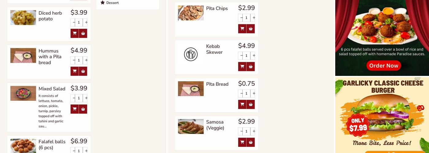 Paradise Shawarma Menu