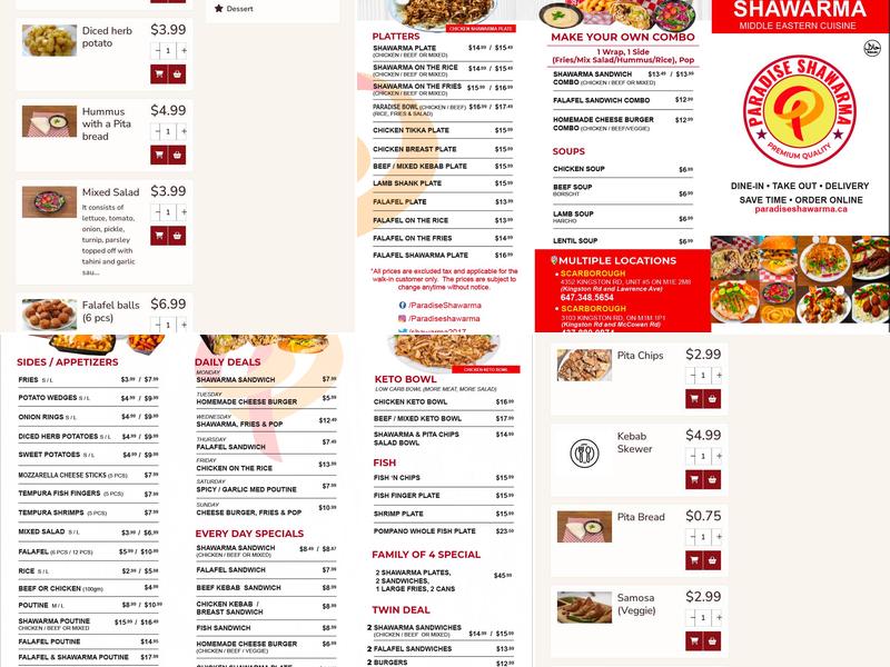 Paradise Shawarma Menu