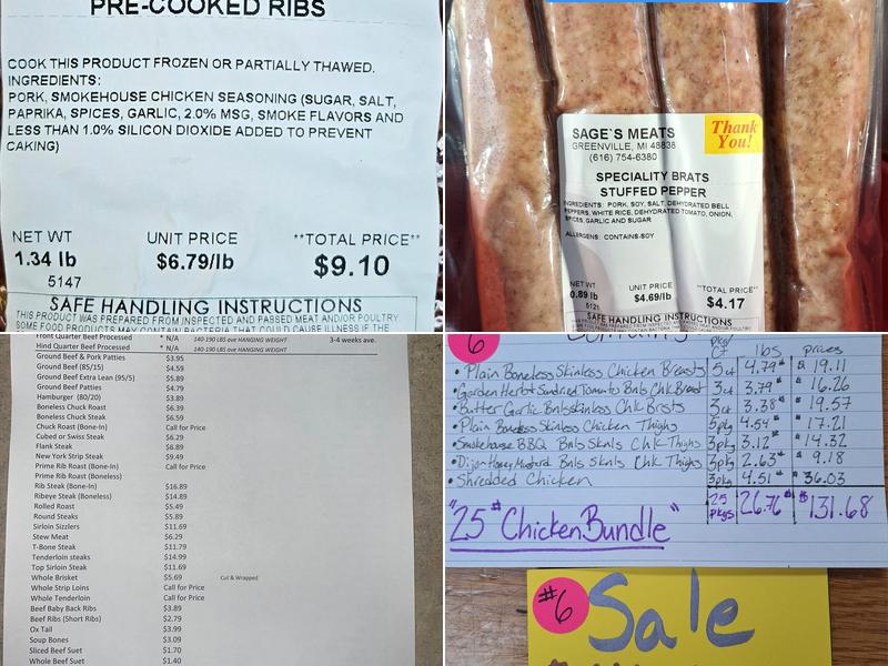 Sage's Meat Processing Menu