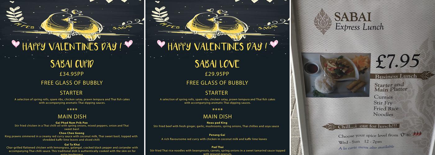Sabai Thai Restaurant Menu