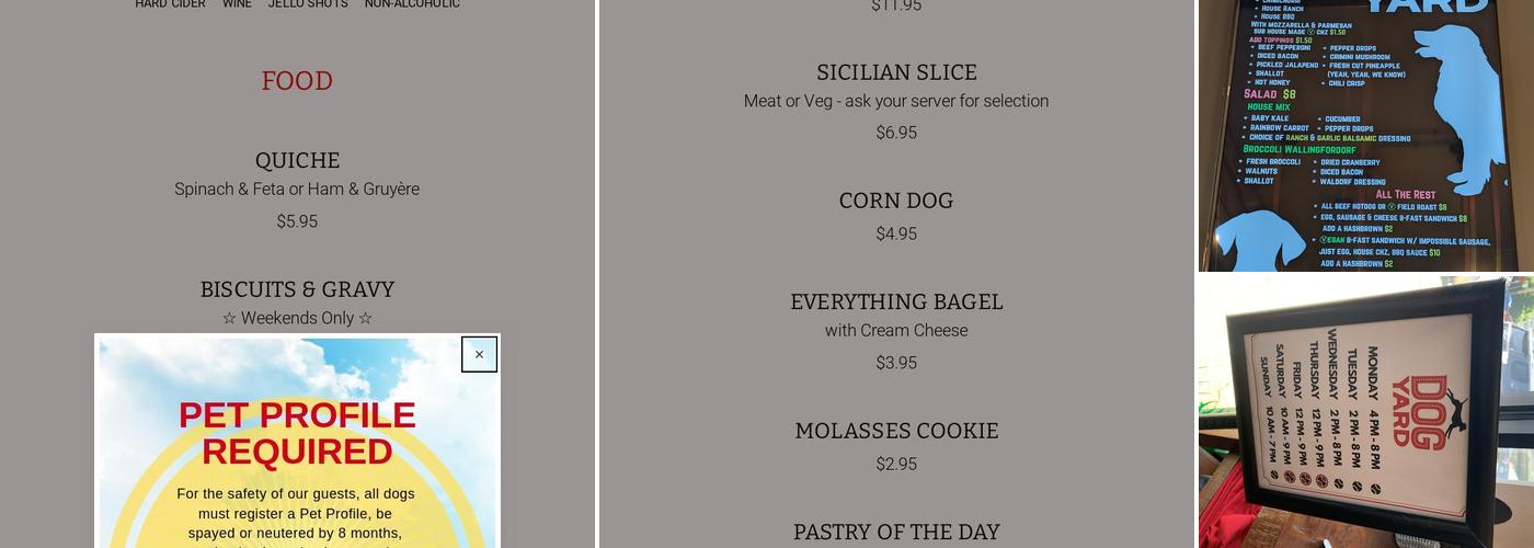 Dog Yard Bar Menu