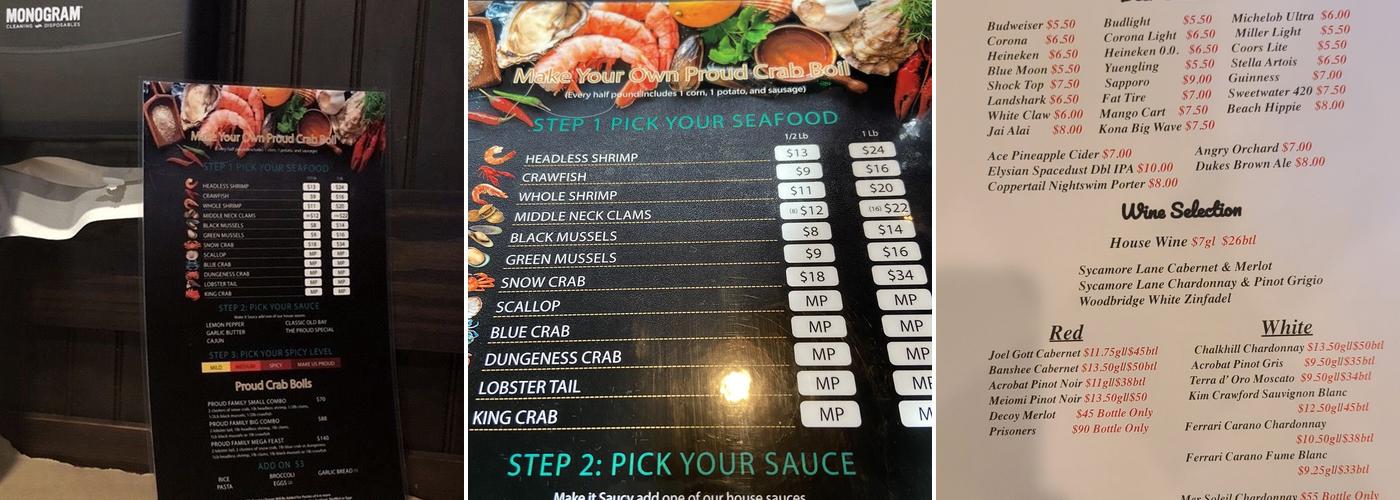 The Proud Crab Menu