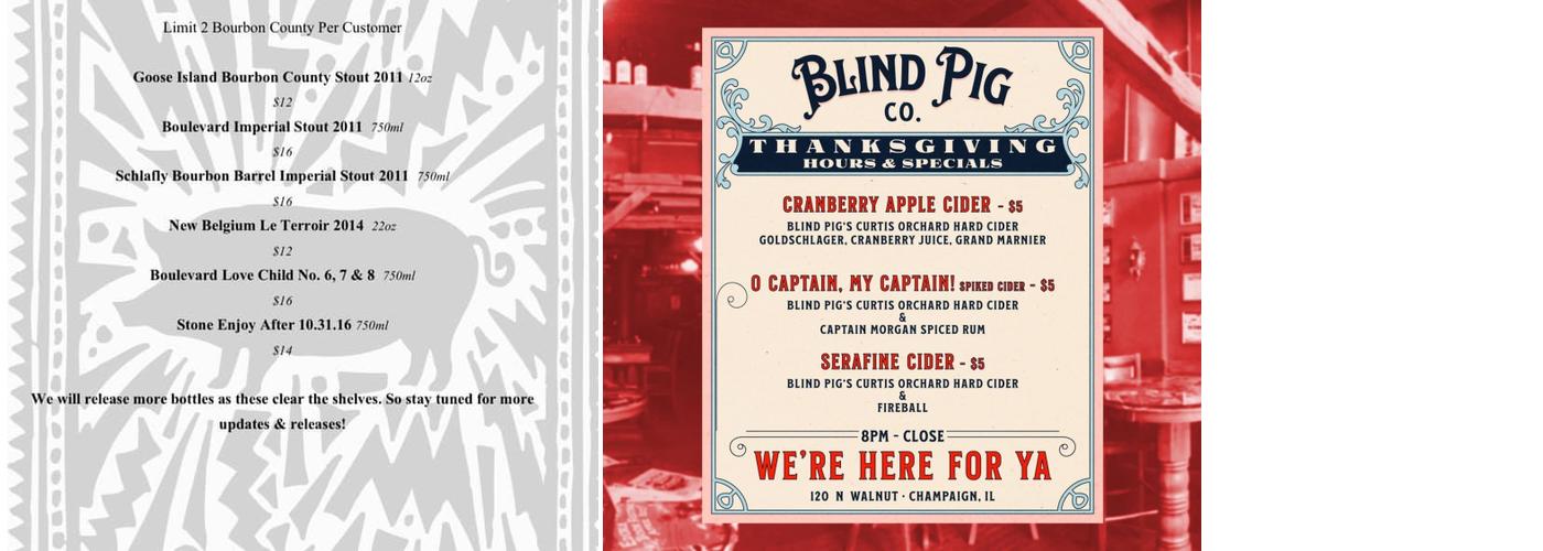 The Blind Pig Brewery Menu
