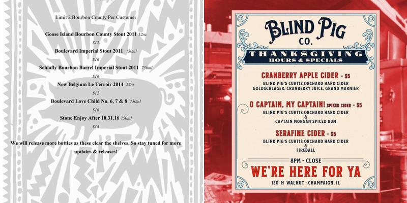 The Blind Pig Brewery Menu