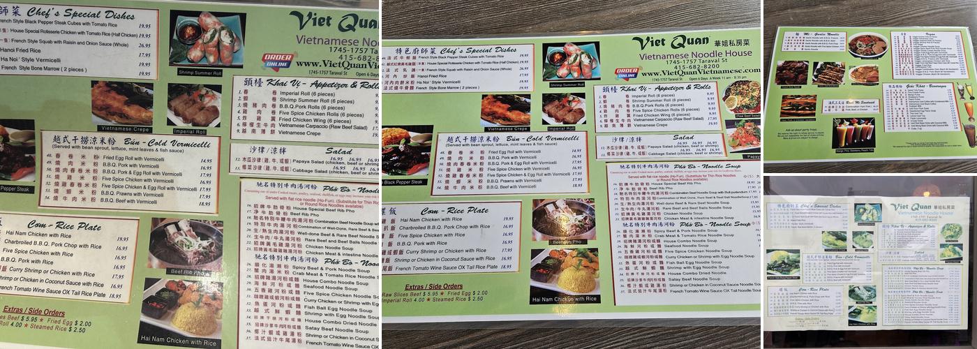 Viet Quan Vietnamese Noodle House Menu