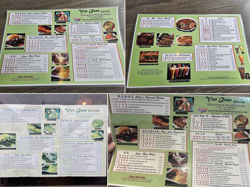 Viet Quan Vietnamese Noodle House Menu