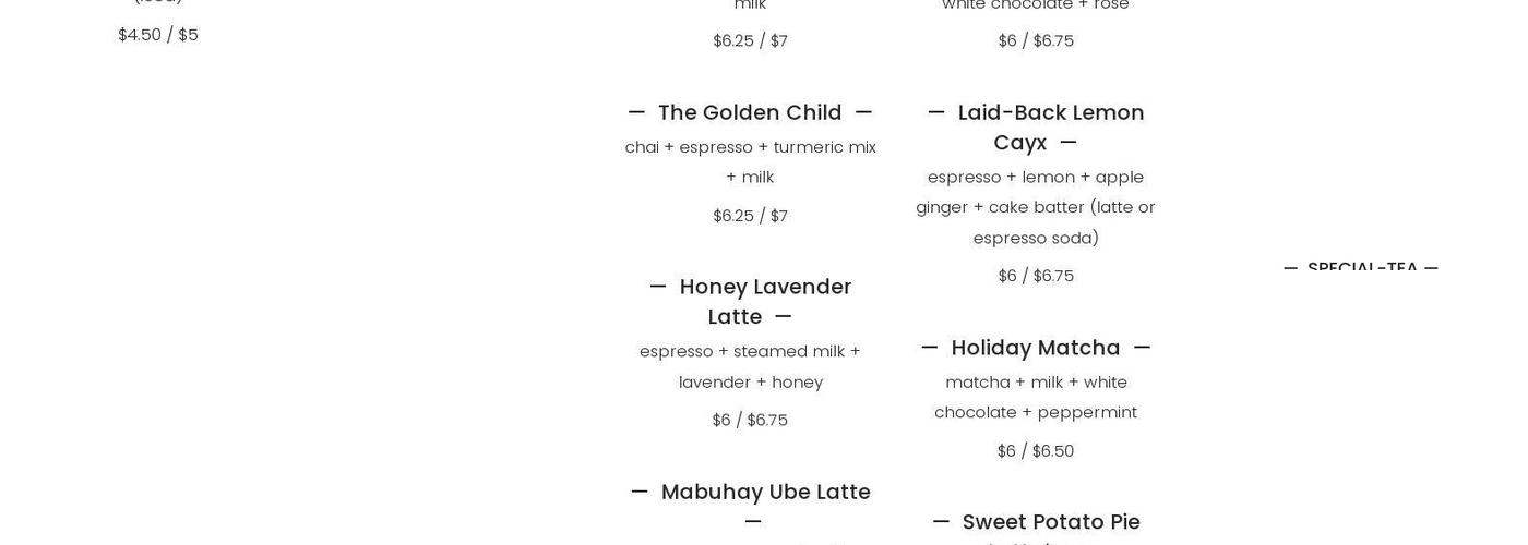 Nirvana Soul Coffee Menu