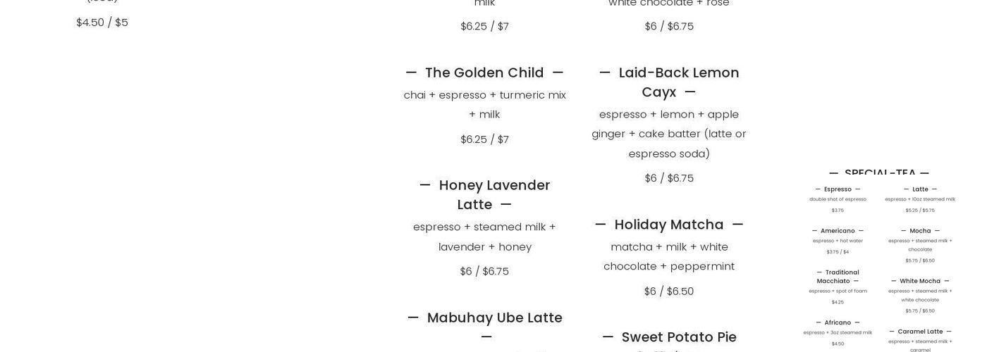 Nirvana Soul Coffee Menu