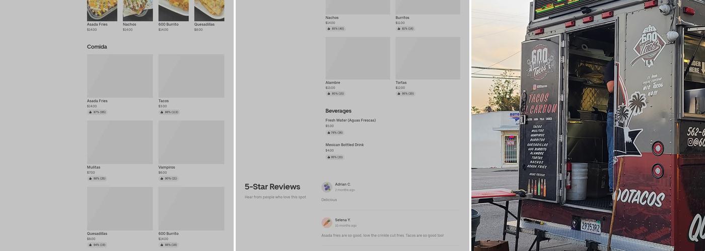 600 Tacos Inc Menu