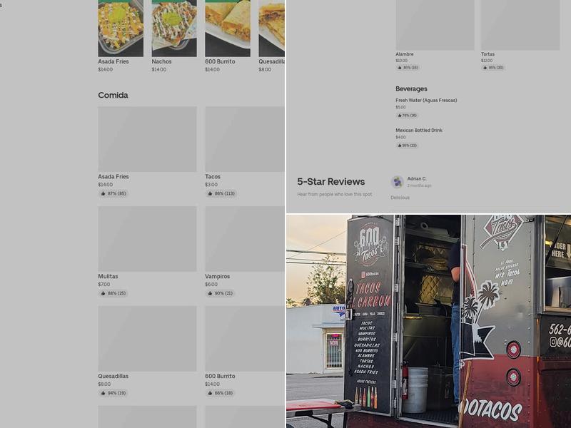 600 Tacos Inc Menu