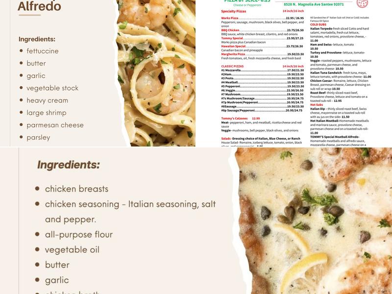 Tommy's Pizza & Subs Menu