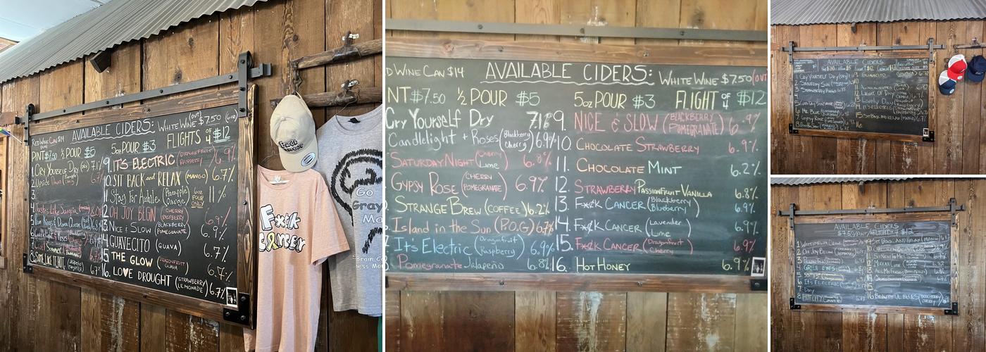 Nitty's Cider Menu