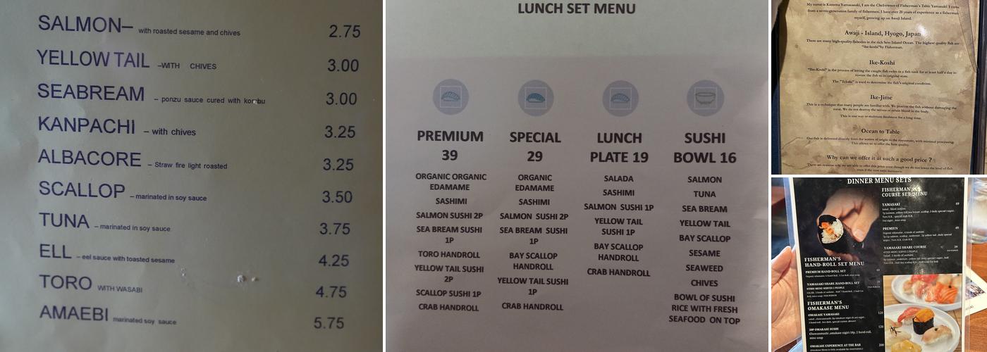 Fisherman's Table Yamasaki Menu
