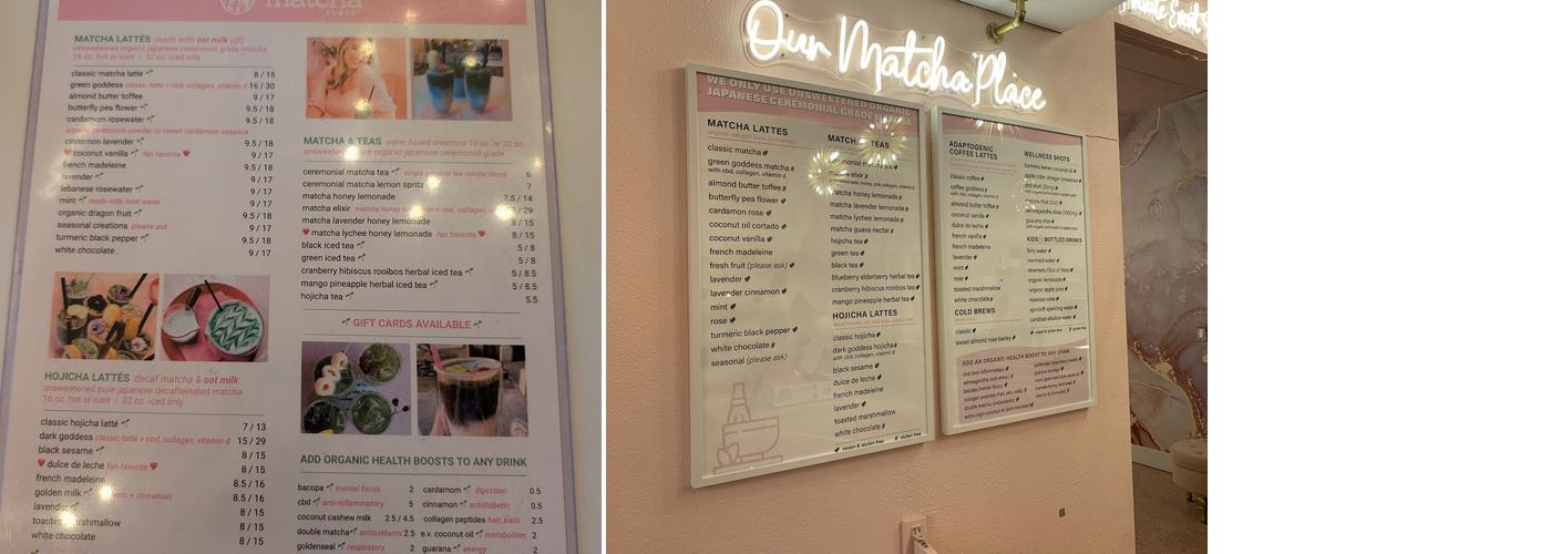 Our Matcha Place Menu