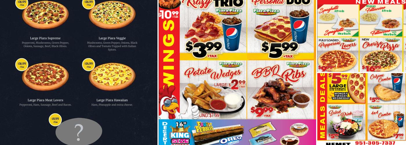 Piara Pizza, Arcade, Sports & Bar Menu