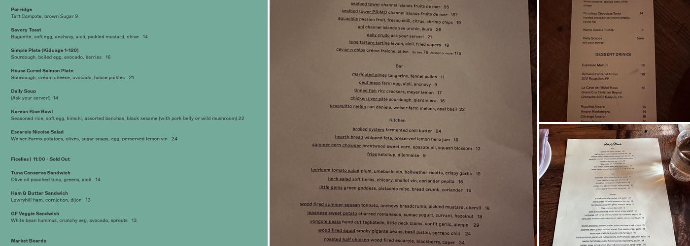 Rory's Place Menu