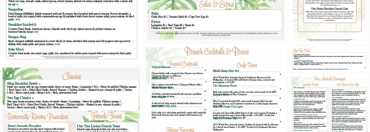 Lolas By Mfk Menu