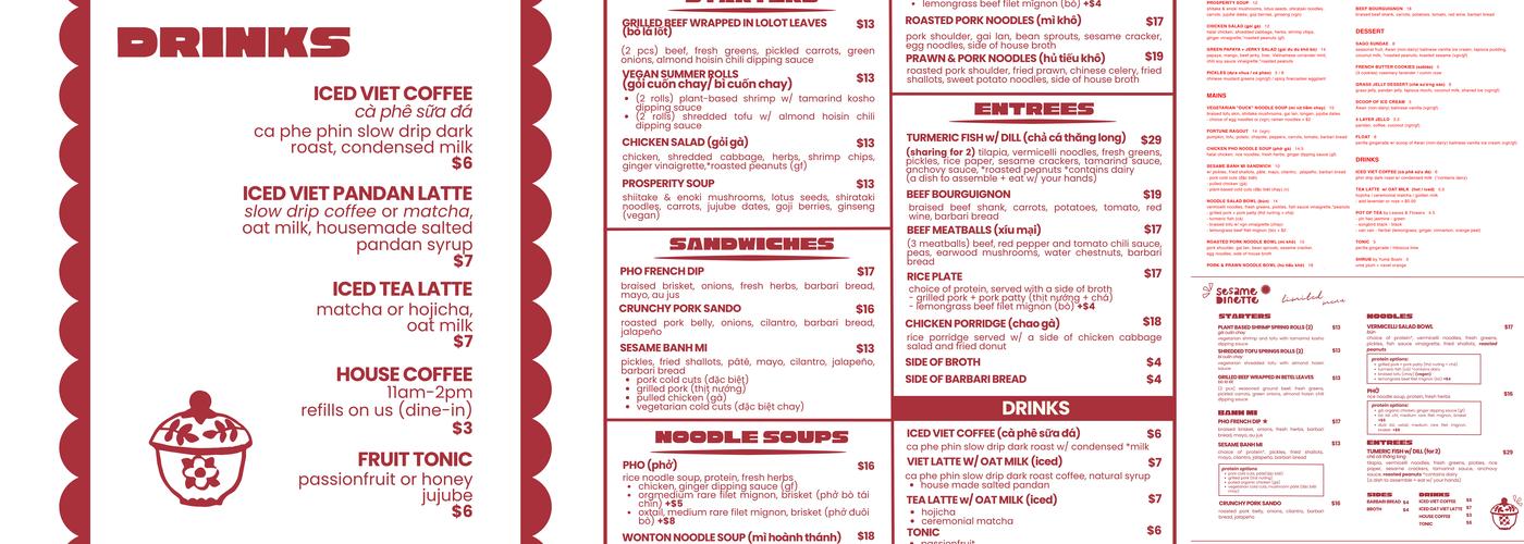 Sesame Dinette Menu
