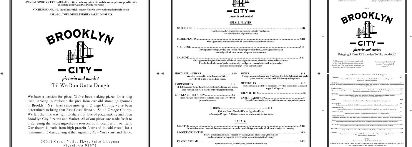 Brooklyn City Pizzeria & Market Menu