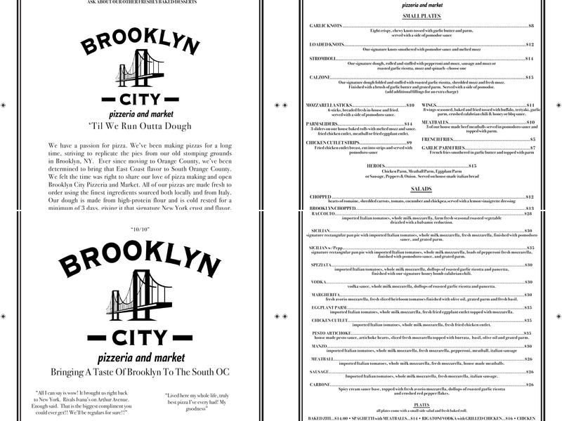 Brooklyn City Pizzeria & Market Menu