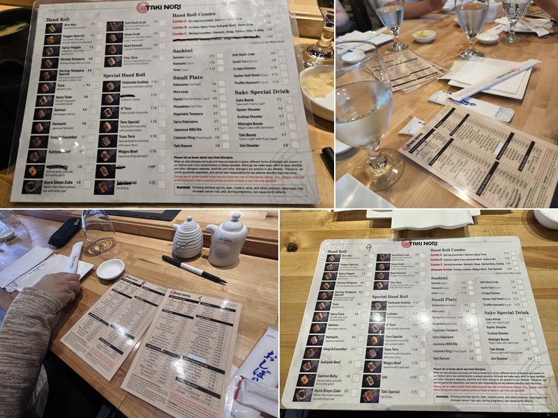 Taki Nori Hand Roll Bar Menu