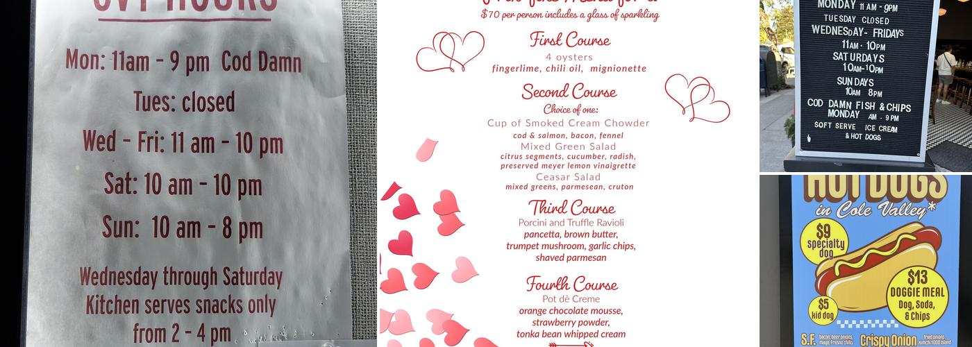 Cole Valley Tavern Menu