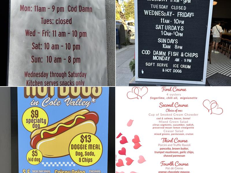 Cole Valley Tavern Menu