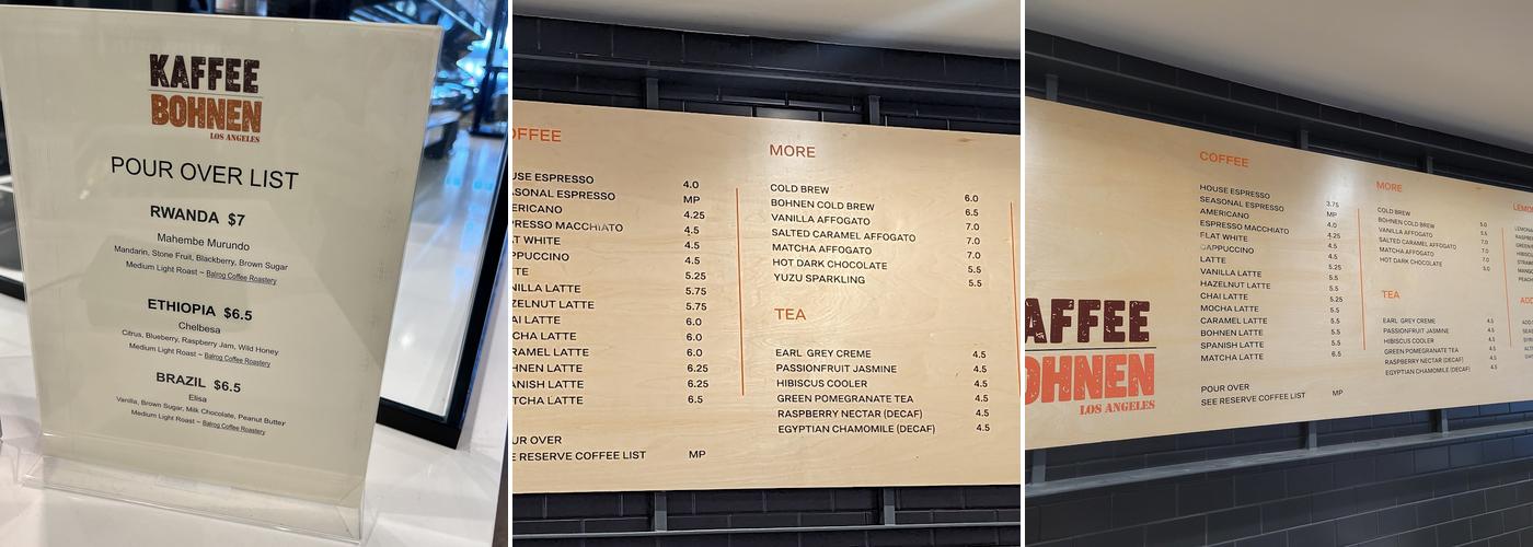 Kaffee Bohnen Menu