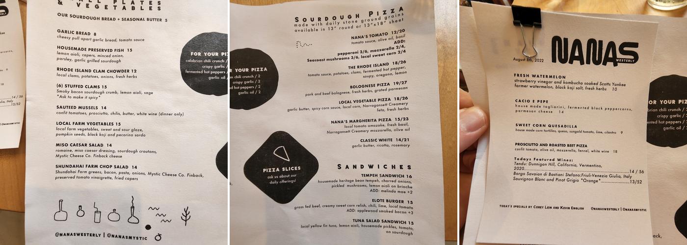 Nana's Westerly Menu