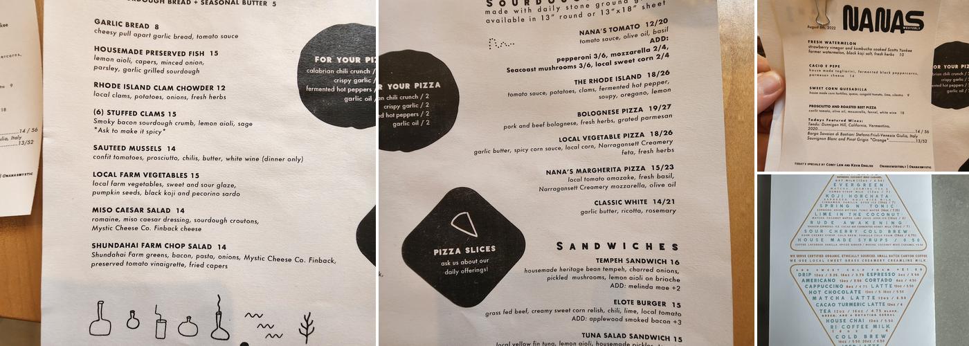 Nana's Westerly Menu